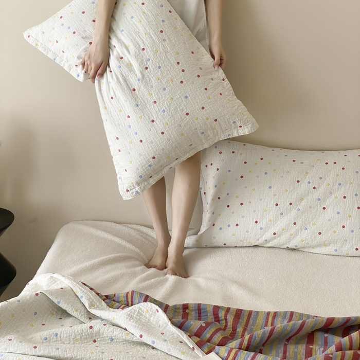 91家纺网 家纺一手货源 找家纺 （总）麻依 2025新款安心棉四层纱布床盖三件套