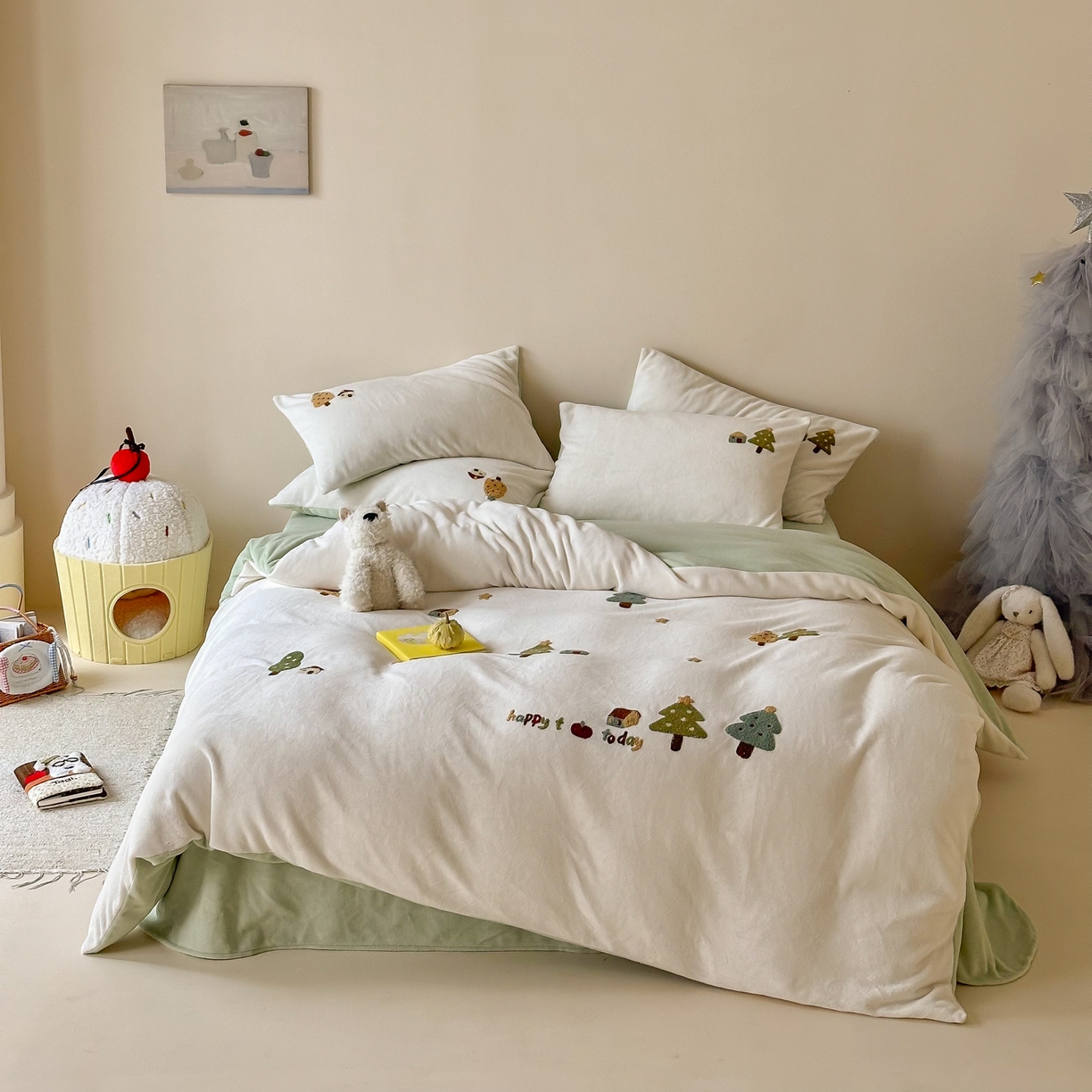 FORTWO家纺原创设计（FOR TWO家纺） 2025新款230克牛奶绒毛巾绣小清新卡通款四件套 心愿树