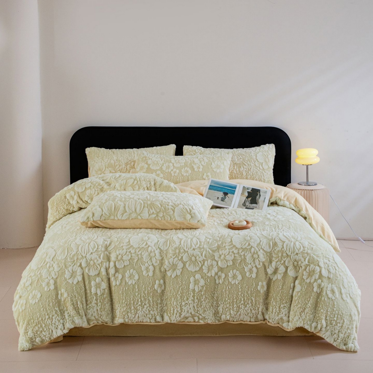 91家纺网 家纺一手货源 找家纺 诺梵家纺 2025新款立体兔毛烂花四件套 伊莎-绿