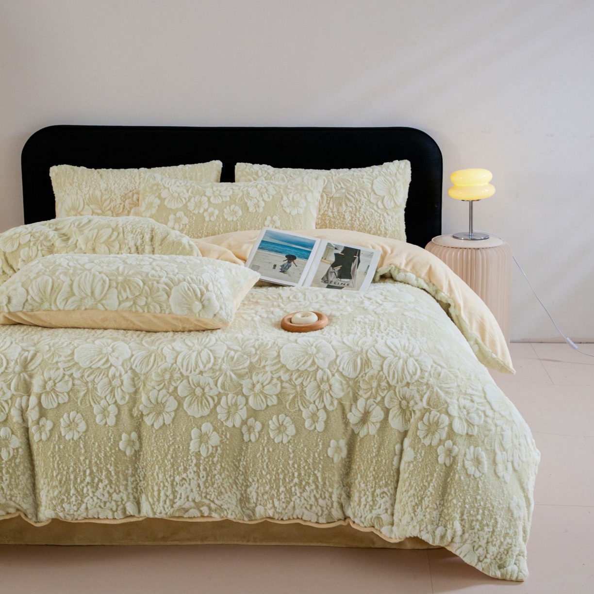 91家纺网 家纺一手货源 找家纺 诺梵家纺 2025新款立体兔毛烂花四件套 伊莎-绿