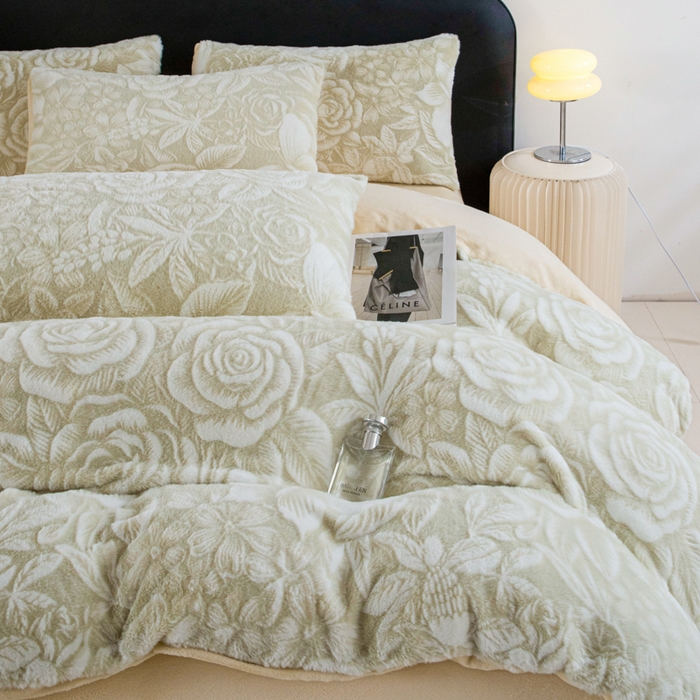 诺梵家纺 2025新款立体兔毛烂花四件套 蝶梦-绿