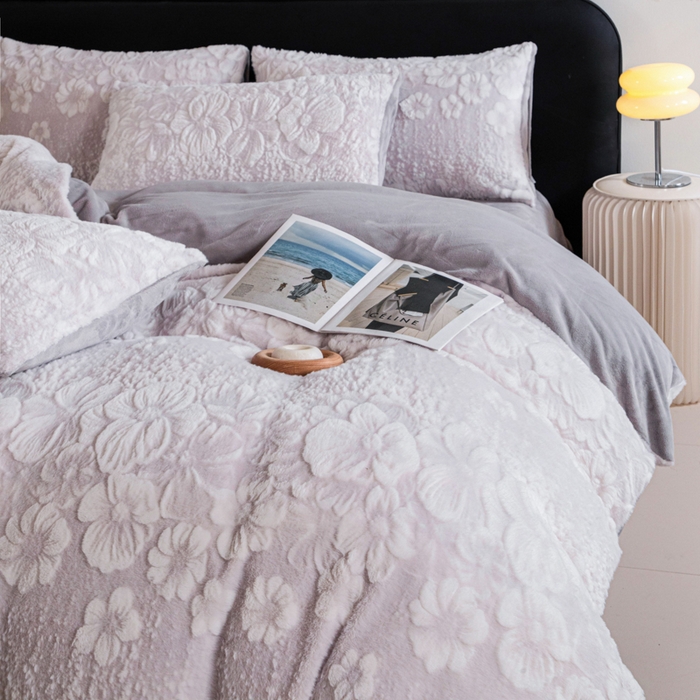 诺梵家纺 2025新款立体兔毛烂花四件套 伊莎-灰