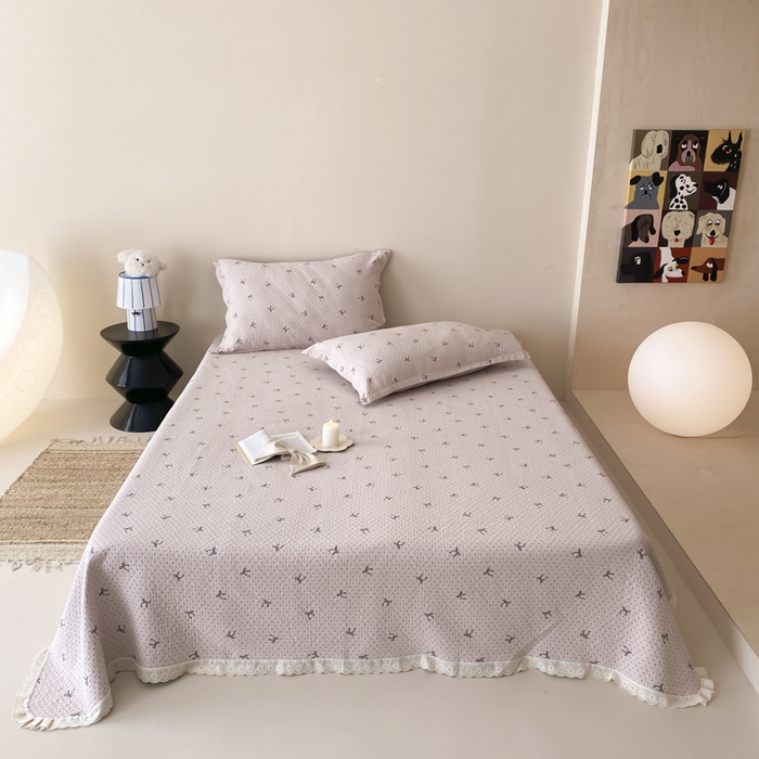 麻依 2025新款安心棉四层纱布床盖三件套 点点蝴蝶结-粉