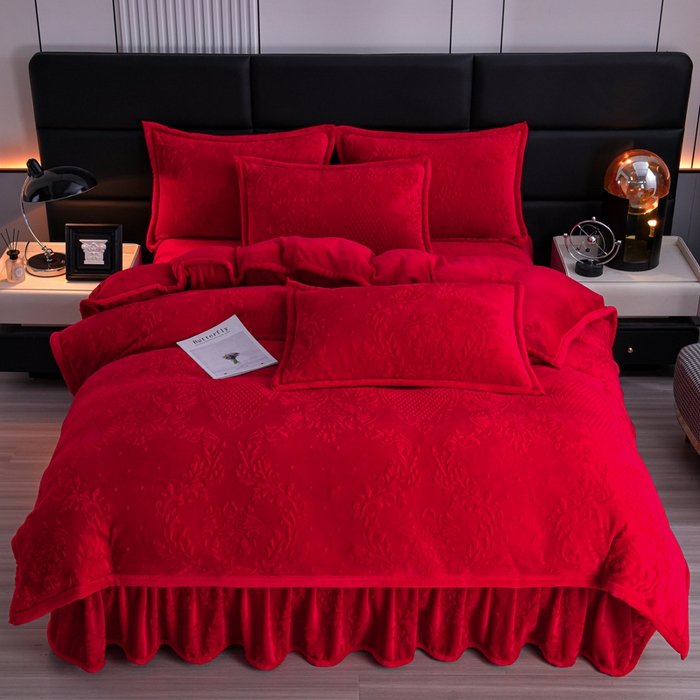 91家纺网 家纺一手货源 找家纺 （总）星窝 2025新款高克重直播爆款纯色欧式雕花绒牛奶绒四件套 