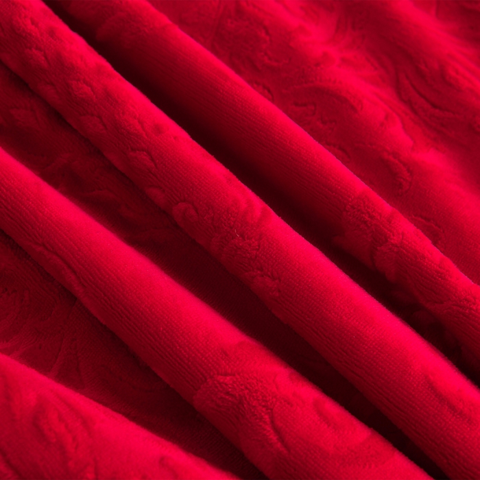 91家纺网 家纺一手货源 找家纺 星窝 2025新款高克重直播爆款纯色欧式雕花绒牛奶绒四件套 富贵花开红