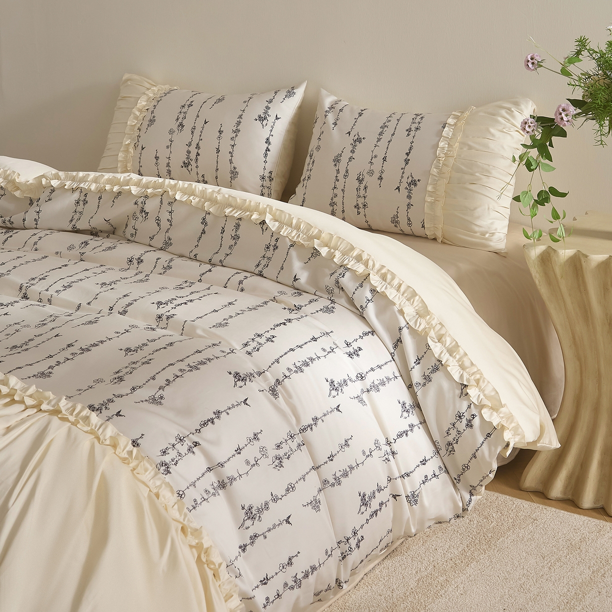 91家纺网 家纺一手货源 找家纺 （总）ONE TWO ONE 121 2025新款50长绒棉贡缎数码印花四件套-花间集 【提供买家秀】 【会员-20】 平台控价券后不得低于368/388元