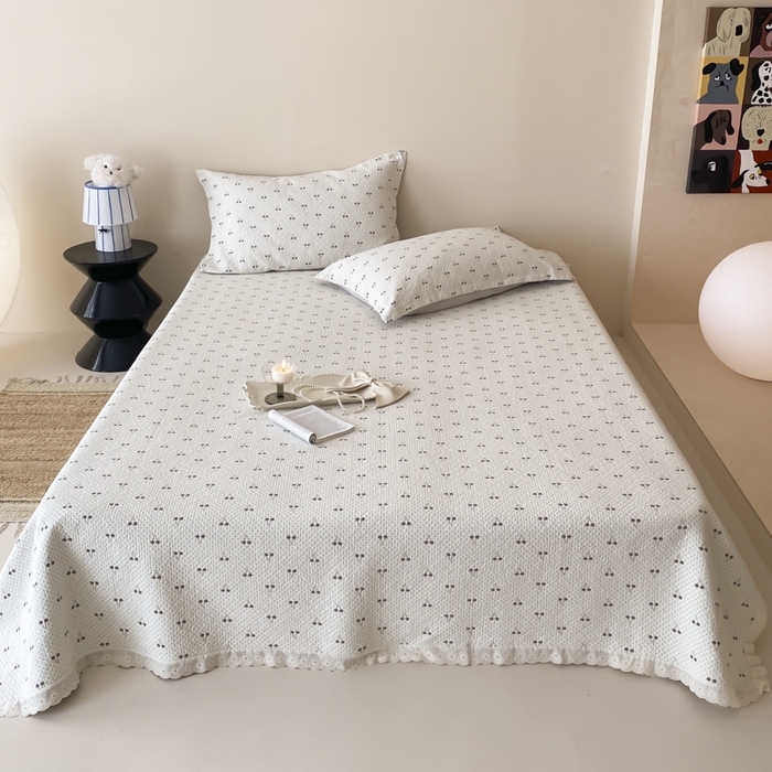 麻依 2025新款安心棉四层纱布床盖三件套 韩系小樱桃