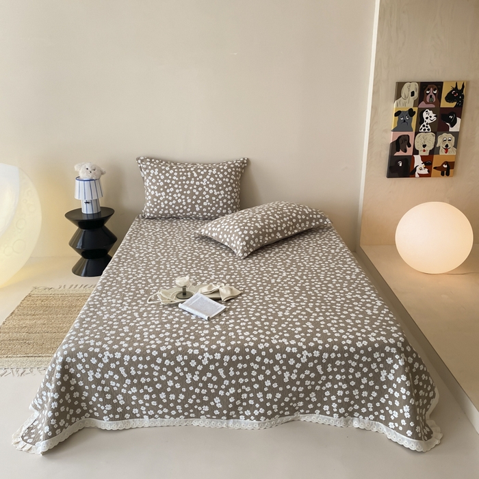麻依 2025新款安心棉四层纱布床盖三件套 梅屿-驼