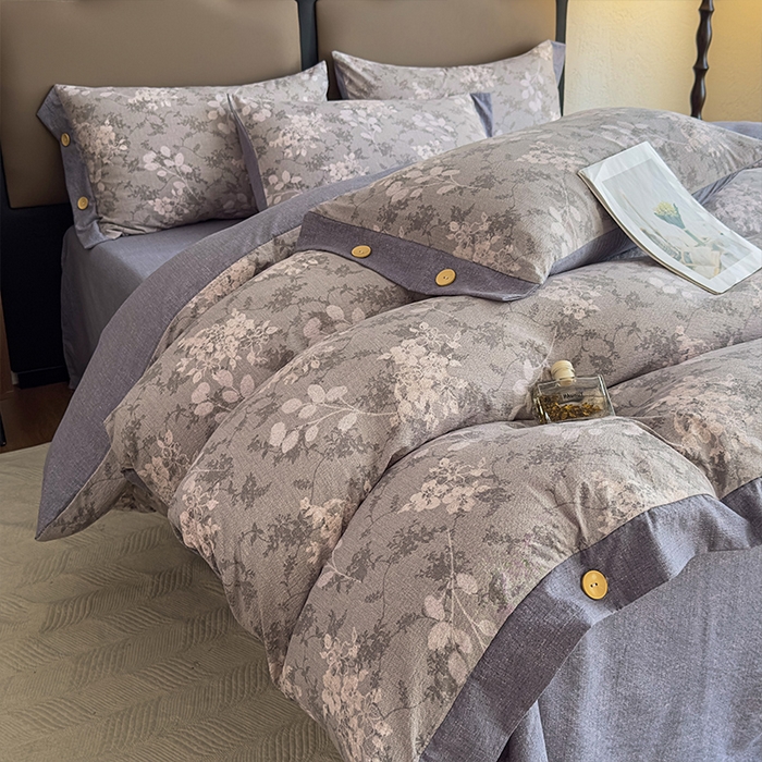 91家纺网 家纺一手货源 找家纺 丝芙妮家居（原乐视家纺） 2025新款原麻纽扣款四件套 法式浪漫·纽扣款