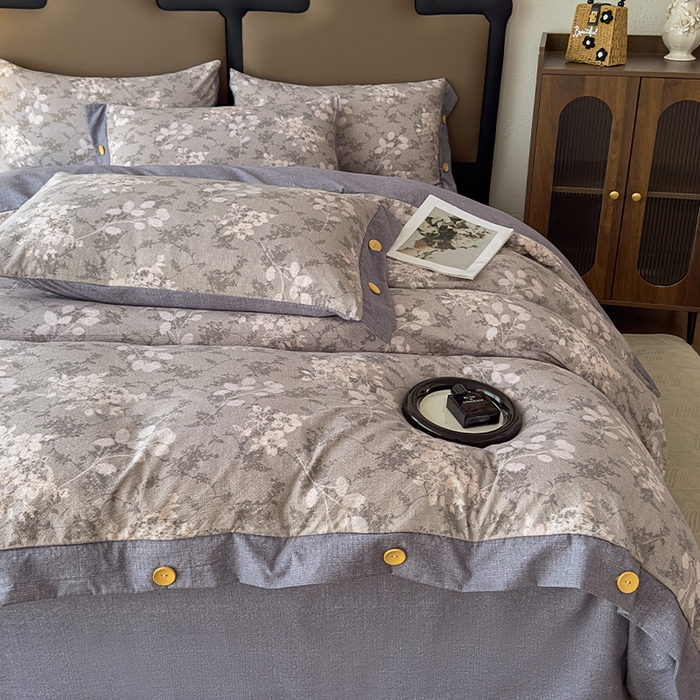 91家纺网 家纺一手货源 找家纺 丝芙妮家居（原乐视家纺） 2025新款原麻纽扣款四件套 法式浪漫·纽扣款