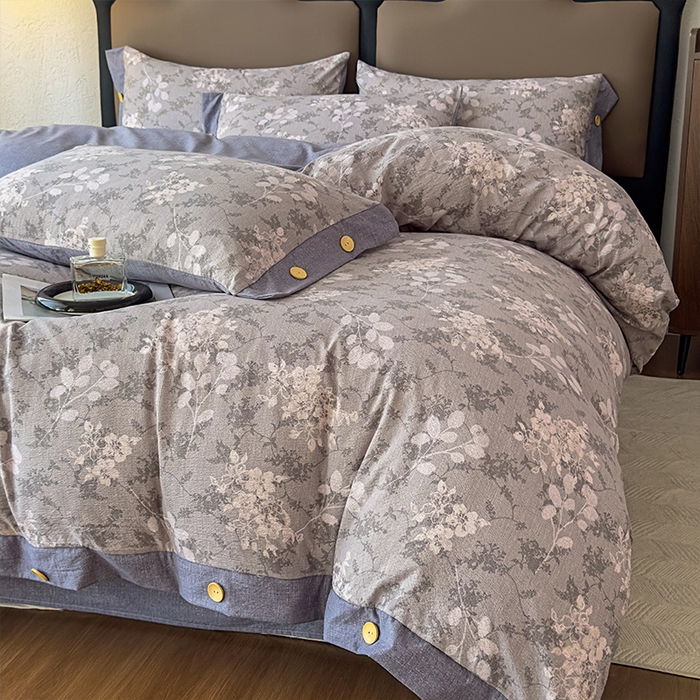 91家纺网 家纺一手货源 找家纺 丝芙妮家居（原乐视家纺） 2025新款原麻纽扣款四件套 法式浪漫·纽扣款