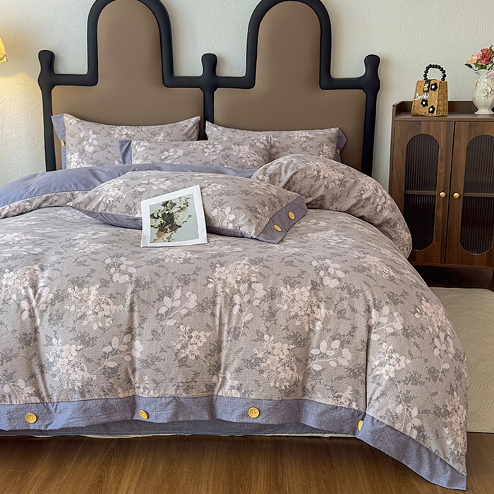 91家纺网 家纺一手货源 找家纺 丝芙妮家居（原乐视家纺） 2025新款原麻纽扣款四件套 法式浪漫·纽扣款