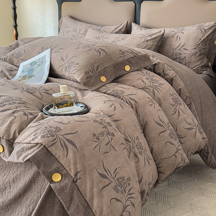 91家纺网 家纺一手货源 找家纺 丝芙妮家居（原乐视家纺） 2025新款原麻纽扣款四件套 风野涧·纽扣款