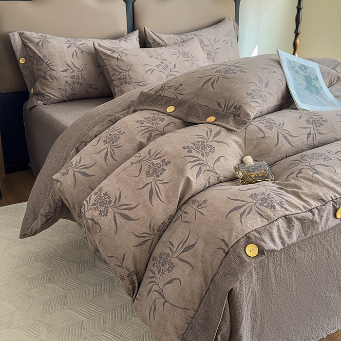 91家纺网 家纺一手货源 找家纺 丝芙妮家居（原乐视家纺） 2025新款原麻纽扣款四件套 风野涧·纽扣款