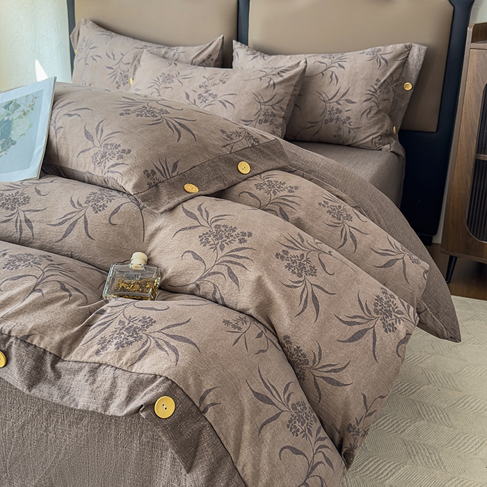 91家纺网 家纺一手货源 找家纺 丝芙妮家居（原乐视家纺） 2025新款原麻纽扣款四件套 风野涧·纽扣款