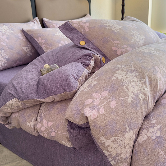 丝芙妮家居（原乐视家纺） 2025新款原麻纽扣款四件套 花畔呢喃·纽扣款