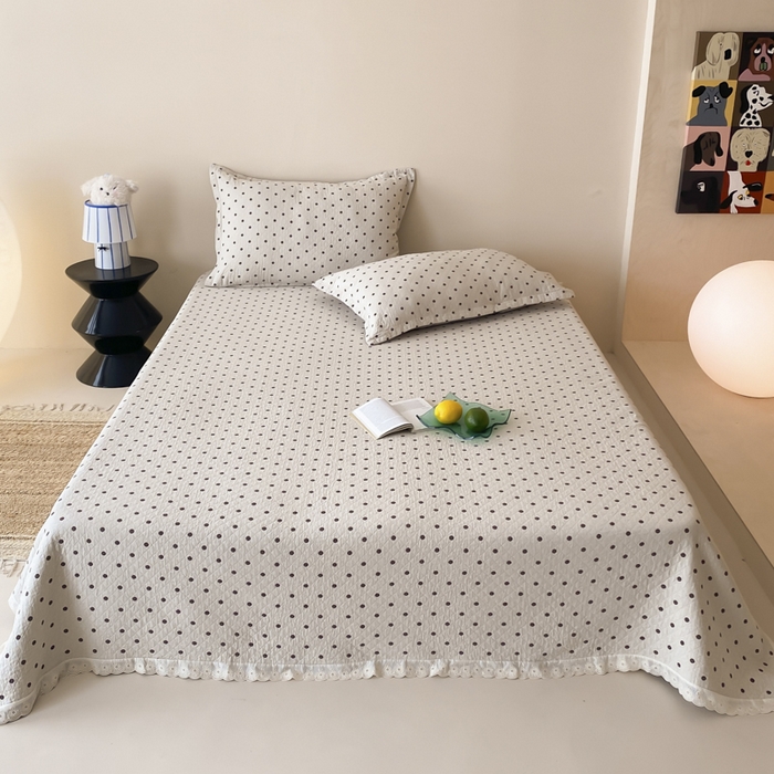 麻依 2025新款安心棉四层纱布床盖三件套 小波点