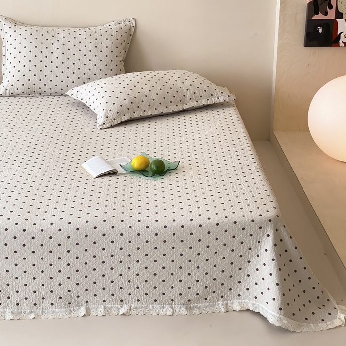 91家纺网 家纺一手货源 找家纺 麻依 2025新款安心棉四层纱布床盖三件套 小波点