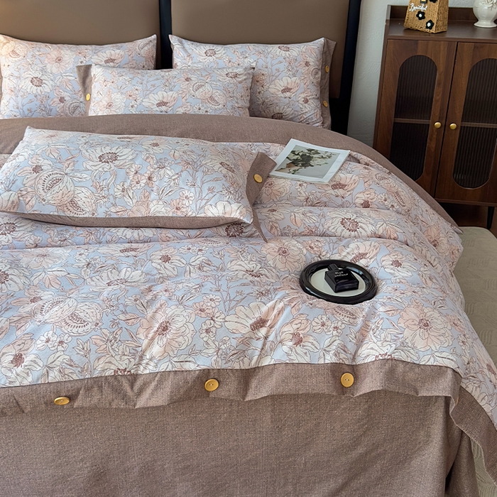 91家纺网 家纺一手货源 找家纺 丝芙妮家居（原乐视家纺） 2025新款原麻纽扣款四件套 岚调·纽扣款