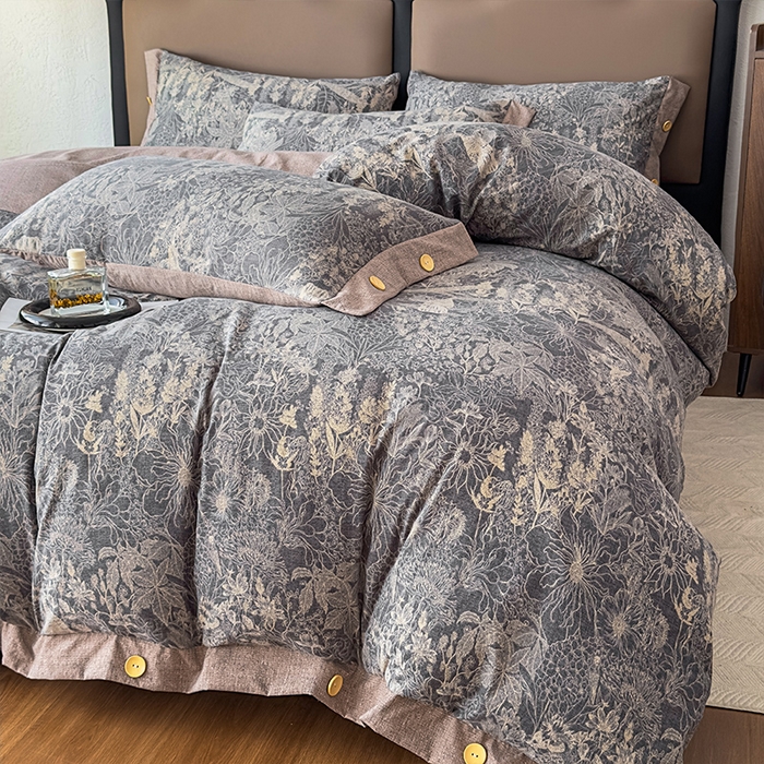 91家纺网 家纺一手货源 找家纺 丝芙妮家居（原乐视家纺） 2025新款原麻纽扣款四件套 曼丽·纽扣款