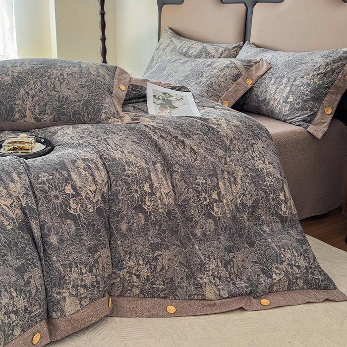 91家纺网 家纺一手货源 找家纺 丝芙妮家居（原乐视家纺） 2025新款原麻纽扣款四件套 曼丽·纽扣款