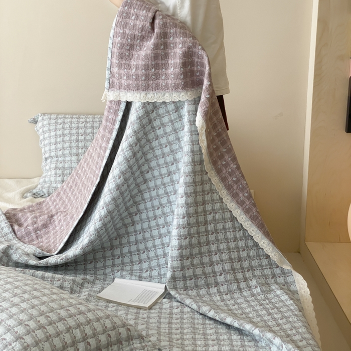 91家纺网 家纺一手货源 找家纺 麻依 2025新款安心棉四层纱布床盖三件套 伊慕