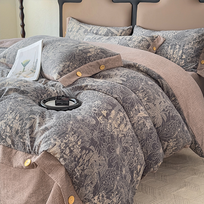 91家纺网 家纺一手货源 找家纺 丝芙妮家居（原乐视家纺） 2025新款原麻纽扣款四件套 曼丽·纽扣款