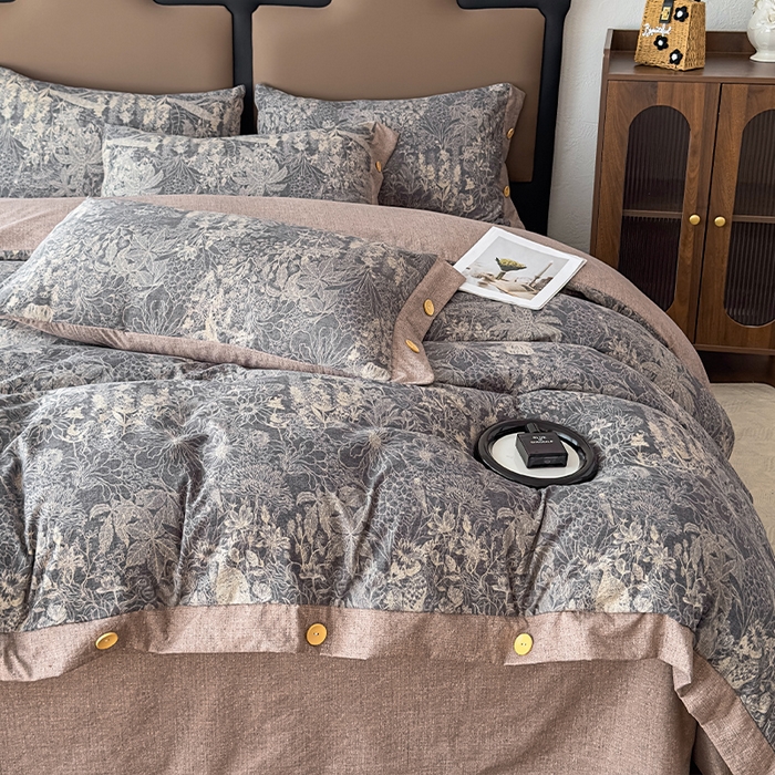 91家纺网 家纺一手货源 找家纺 丝芙妮家居（原乐视家纺） 2025新款原麻纽扣款四件套 曼丽·纽扣款