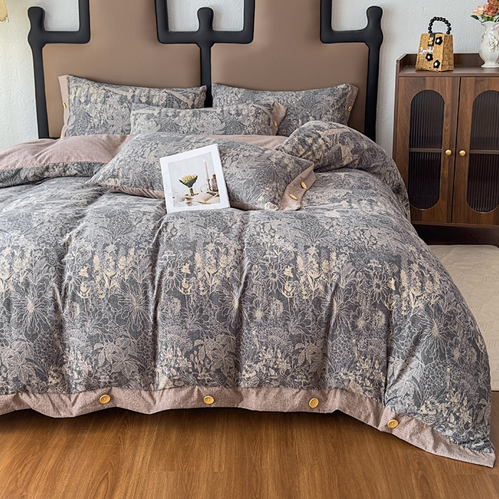 91家纺网 家纺一手货源 找家纺 丝芙妮家居（原乐视家纺） 2025新款原麻纽扣款四件套 曼丽·纽扣款