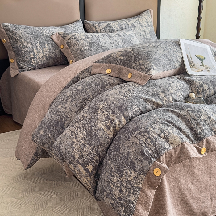 91家纺网 家纺一手货源 找家纺 丝芙妮家居（原乐视家纺） 2025新款原麻纽扣款四件套 曼丽·纽扣款