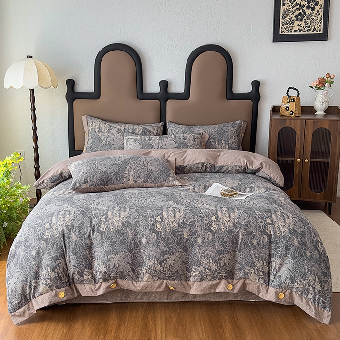 91家纺网 家纺一手货源 找家纺 丝芙妮家居（原乐视家纺） 2025新款原麻纽扣款四件套 曼丽·纽扣款