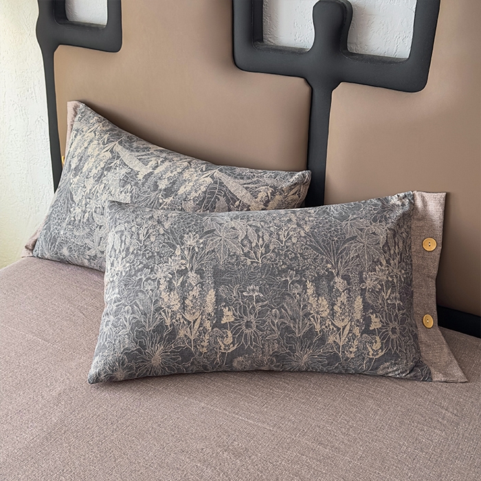 91家纺网 家纺一手货源 找家纺 丝芙妮家居（原乐视家纺） 2025新款原麻纽扣款四件套 曼丽·纽扣款