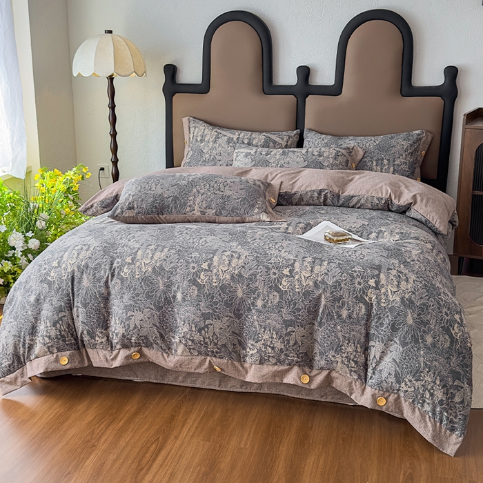 91家纺网 家纺一手货源 找家纺 丝芙妮家居（原乐视家纺） 2025新款原麻纽扣款四件套 曼丽·纽扣款