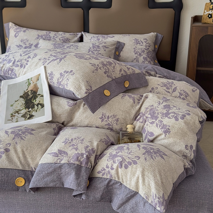 91家纺网 家纺一手货源 找家纺 丝芙妮家居（原乐视家纺） 2025新款原麻纽扣款四件套 梦幻花园·纽扣款