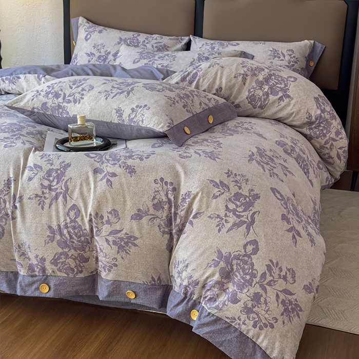 91家纺网 家纺一手货源 找家纺 丝芙妮家居（原乐视家纺） 2025新款原麻纽扣款四件套 梦幻花园·纽扣款