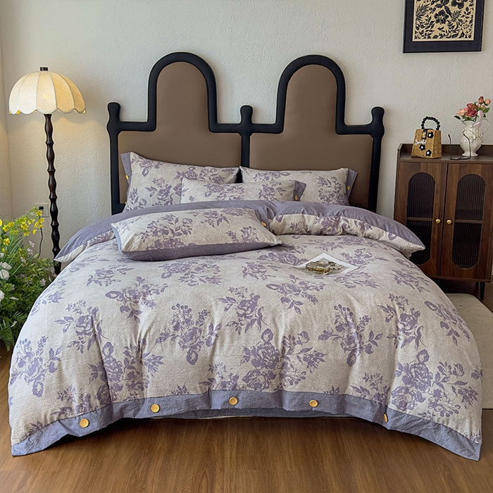 91家纺网 家纺一手货源 找家纺 丝芙妮家居（原乐视家纺） 2025新款原麻纽扣款四件套 梦幻花园·纽扣款