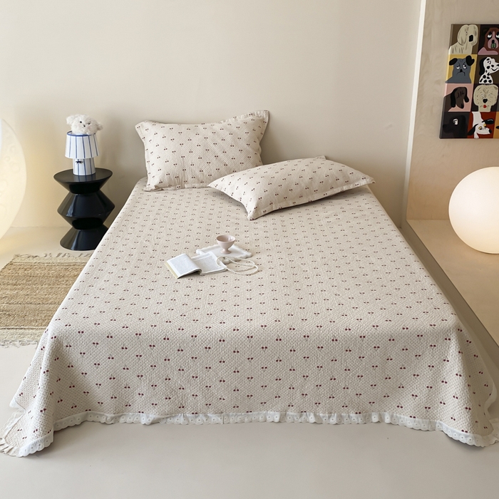 麻依 2025新款安心棉四层纱布床盖三件套 樱桃红了