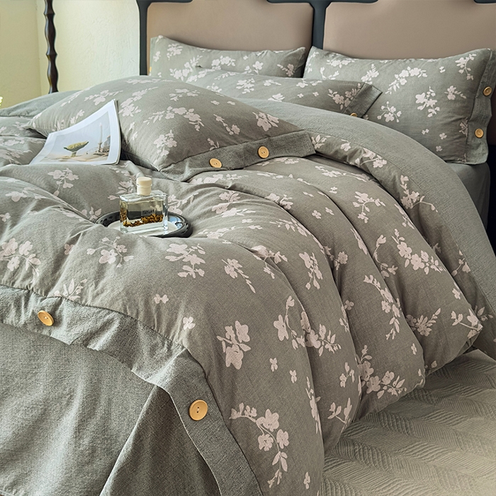 91家纺网 家纺一手货源 找家纺 丝芙妮家居（原乐视家纺） 2025新款原麻纽扣款四件套 清水欢·纽扣款