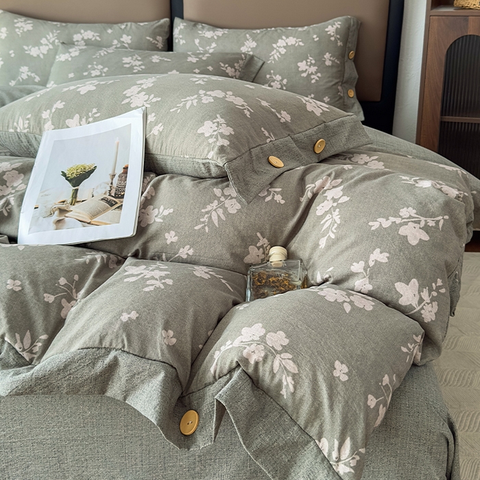 91家纺网 家纺一手货源 找家纺 丝芙妮家居（原乐视家纺） 2025新款原麻纽扣款四件套 清水欢·纽扣款