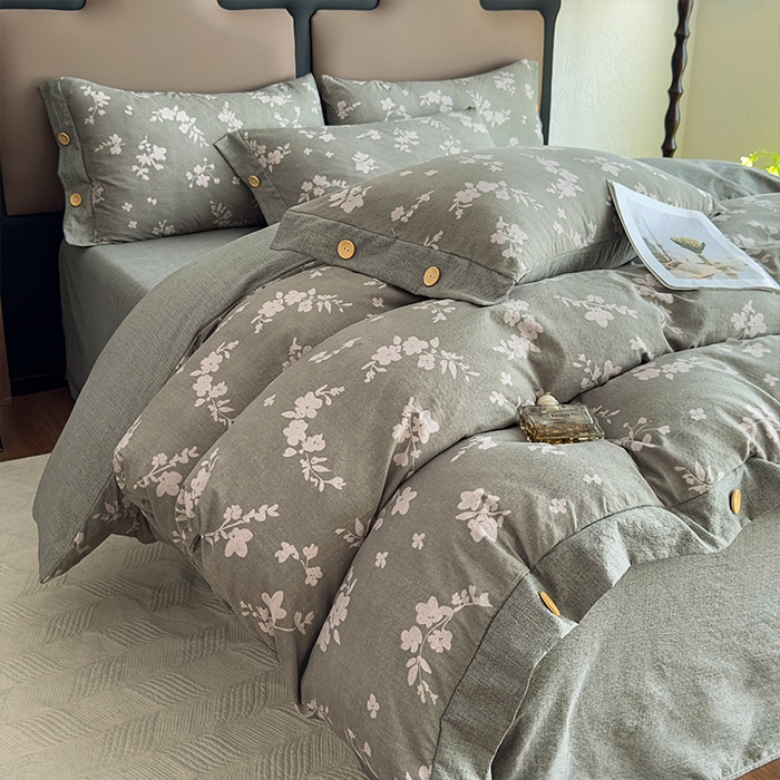 91家纺网 家纺一手货源 找家纺 丝芙妮家居（原乐视家纺） 2025新款原麻纽扣款四件套 清水欢·纽扣款