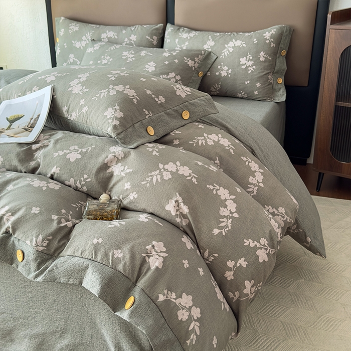 91家纺网 家纺一手货源 找家纺 丝芙妮家居（原乐视家纺） 2025新款原麻纽扣款四件套 清水欢·纽扣款