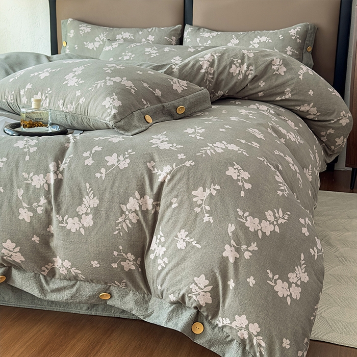 91家纺网 家纺一手货源 找家纺 丝芙妮家居（原乐视家纺） 2025新款原麻纽扣款四件套 清水欢·纽扣款