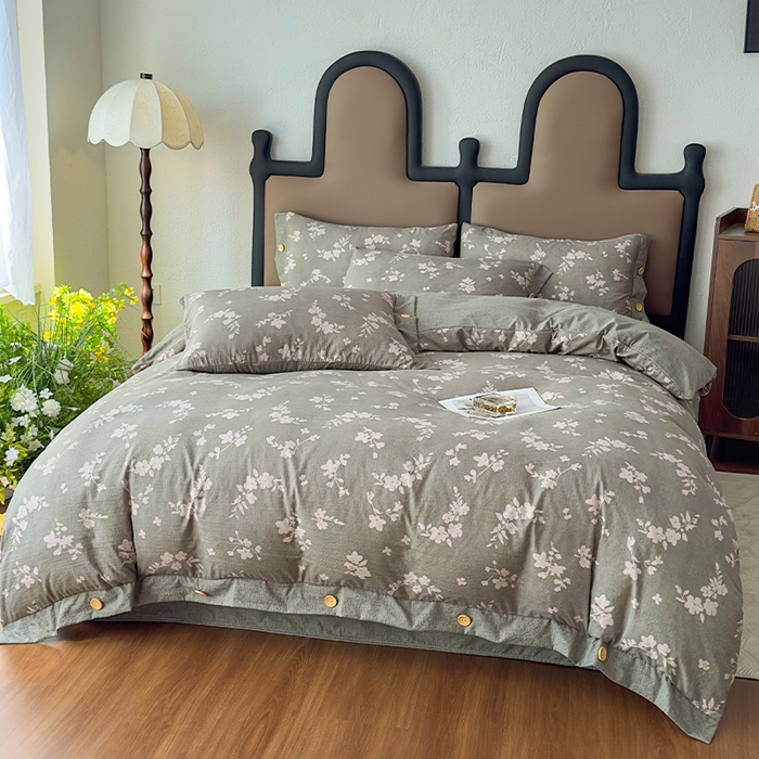 91家纺网 家纺一手货源 找家纺 丝芙妮家居（原乐视家纺） 2025新款原麻纽扣款四件套 清水欢·纽扣款