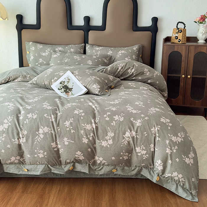 91家纺网 家纺一手货源 找家纺 丝芙妮家居（原乐视家纺） 2025新款原麻纽扣款四件套 清水欢·纽扣款