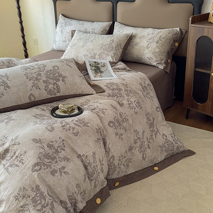 91家纺网 家纺一手货源 找家纺 丝芙妮家居（原乐视家纺） 2025新款原麻纽扣款四件套 森蔓·纽扣款