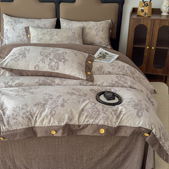 91家纺网 家纺一手货源 找家纺 丝芙妮家居（原乐视家纺） 2025新款原麻纽扣款四件套 森蔓·纽扣款