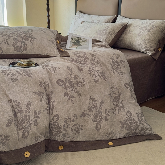 91家纺网 家纺一手货源 找家纺 丝芙妮家居（原乐视家纺） 2025新款原麻纽扣款四件套 森蔓·纽扣款