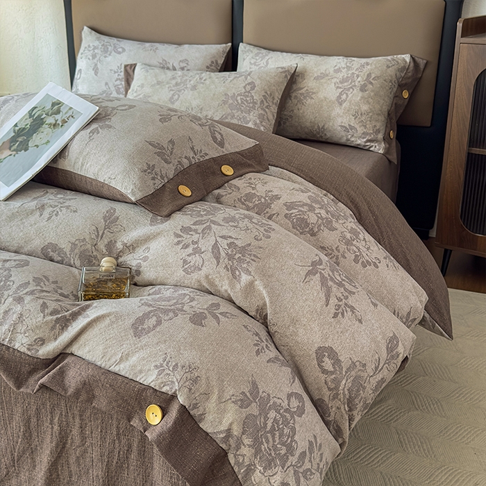 91家纺网 家纺一手货源 找家纺 丝芙妮家居（原乐视家纺） 2025新款原麻纽扣款四件套 森蔓·纽扣款