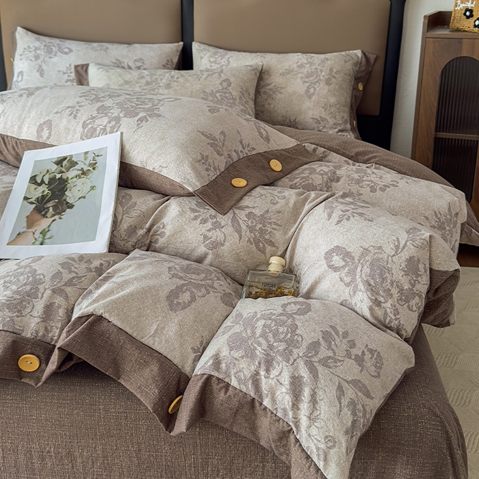 91家纺网 家纺一手货源 找家纺 丝芙妮家居（原乐视家纺） 2025新款原麻纽扣款四件套 森蔓·纽扣款