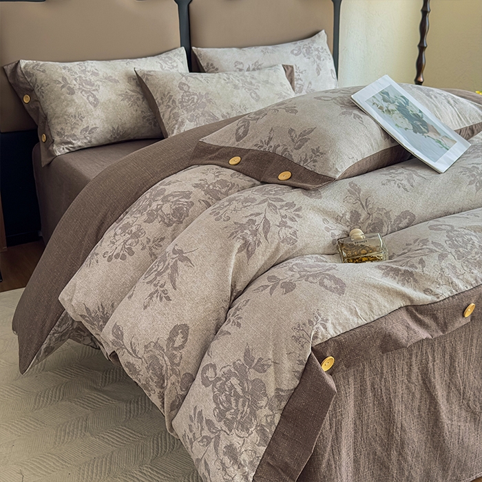 91家纺网 家纺一手货源 找家纺 丝芙妮家居（原乐视家纺） 2025新款原麻纽扣款四件套 森蔓·纽扣款